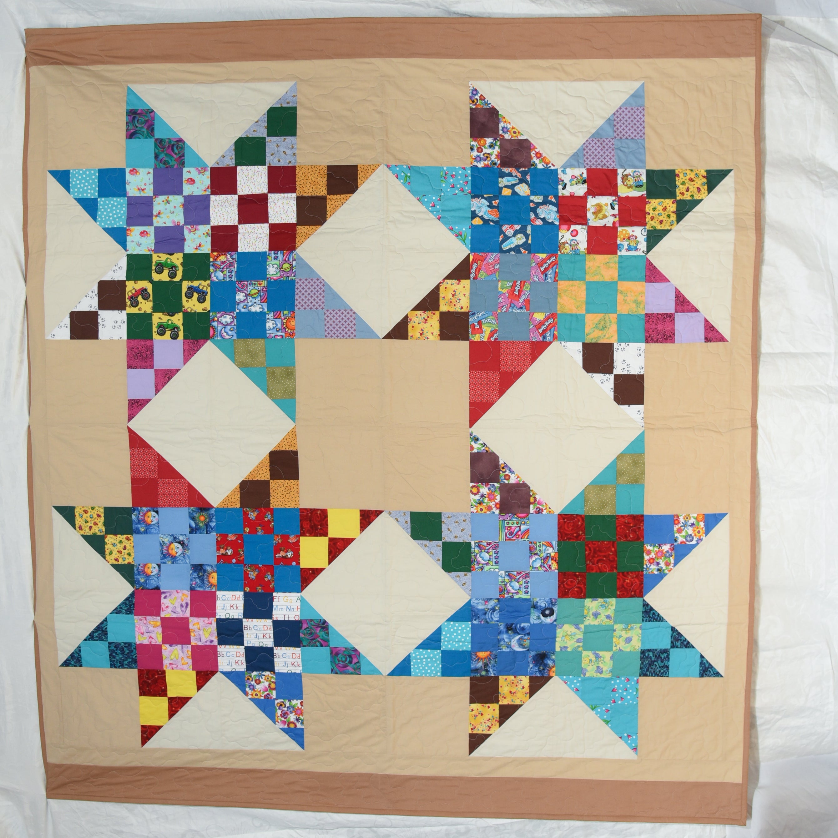 Crazy 9 Patch Star Bed Size Quilt