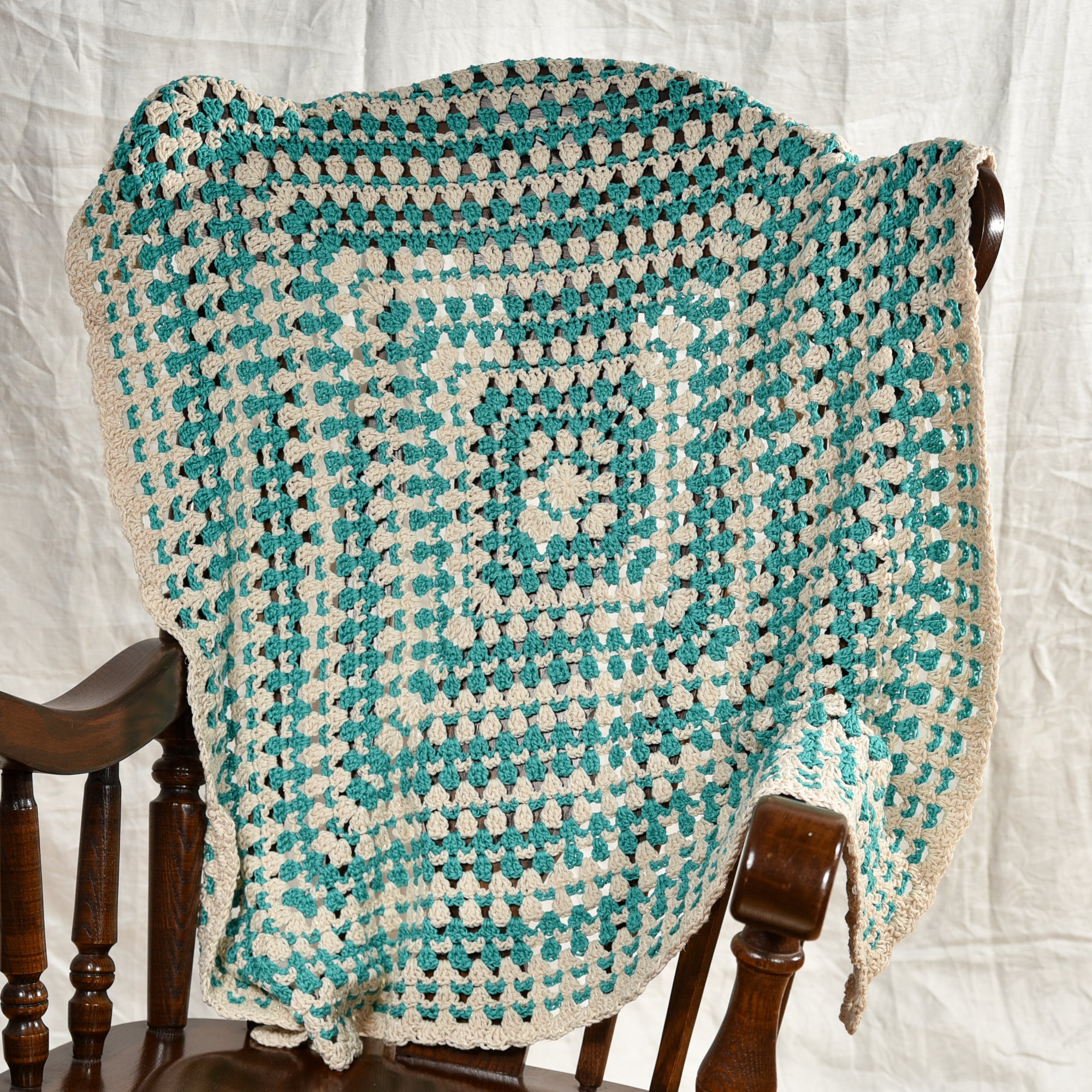 Upcycled Metallic Cream & Teal Granny Square Blanket