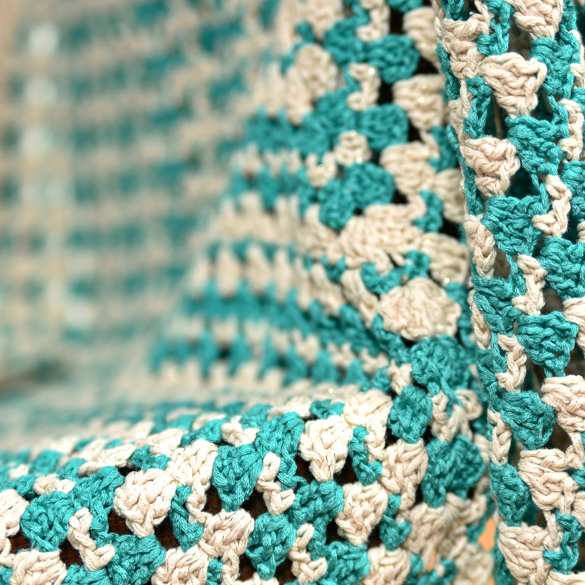 Upcycled Metallic Cream & Teal Granny Square Blanket