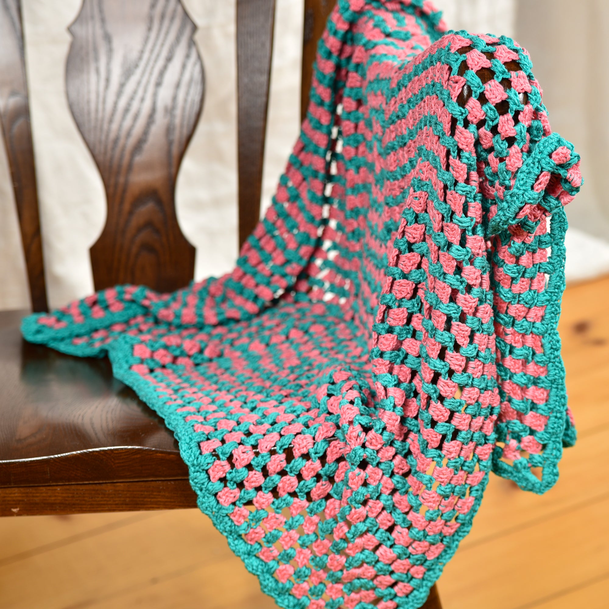 Upcycled Pink & Teal Granny Square Blanket