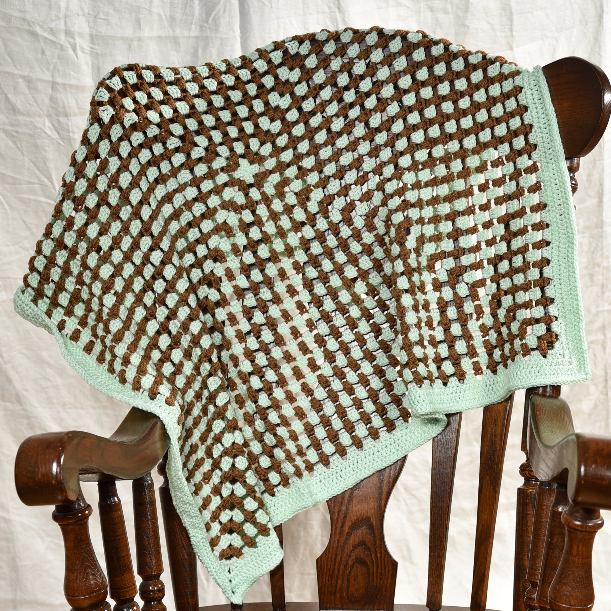 Mint and Brown Square Granny Style Blanket