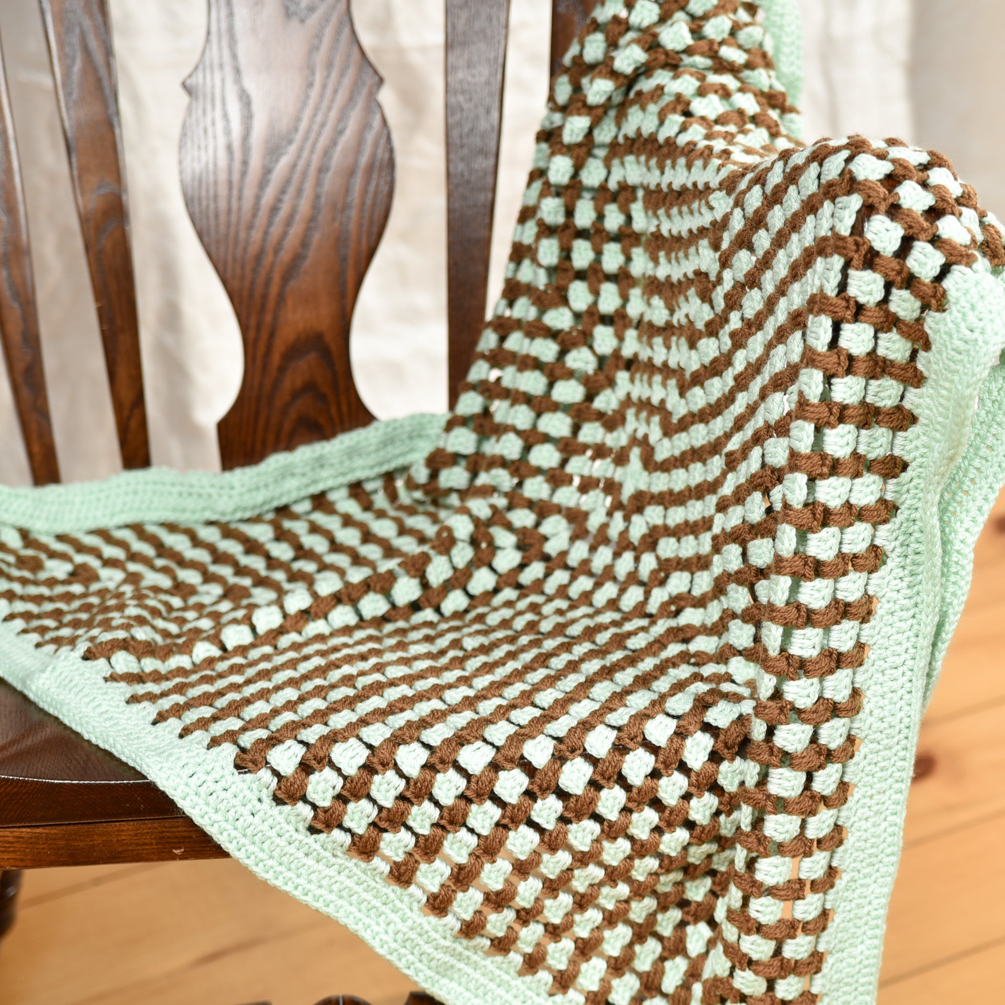 Mint and Brown Square Granny Style Blanket