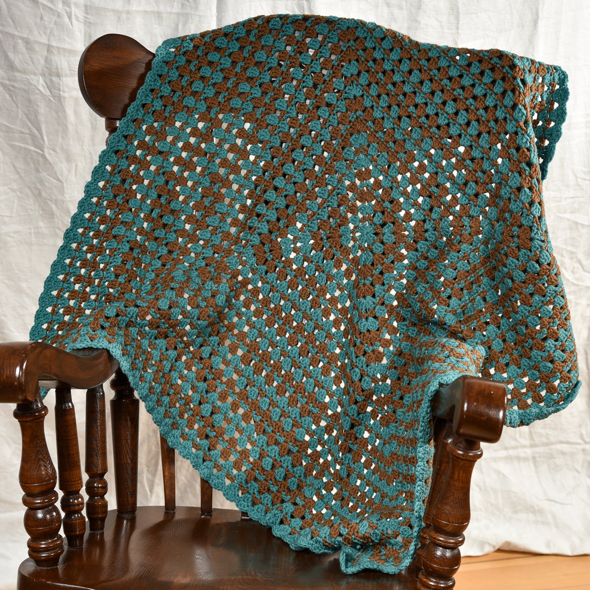 Teal and Brown Square Granny Stacks Blanket