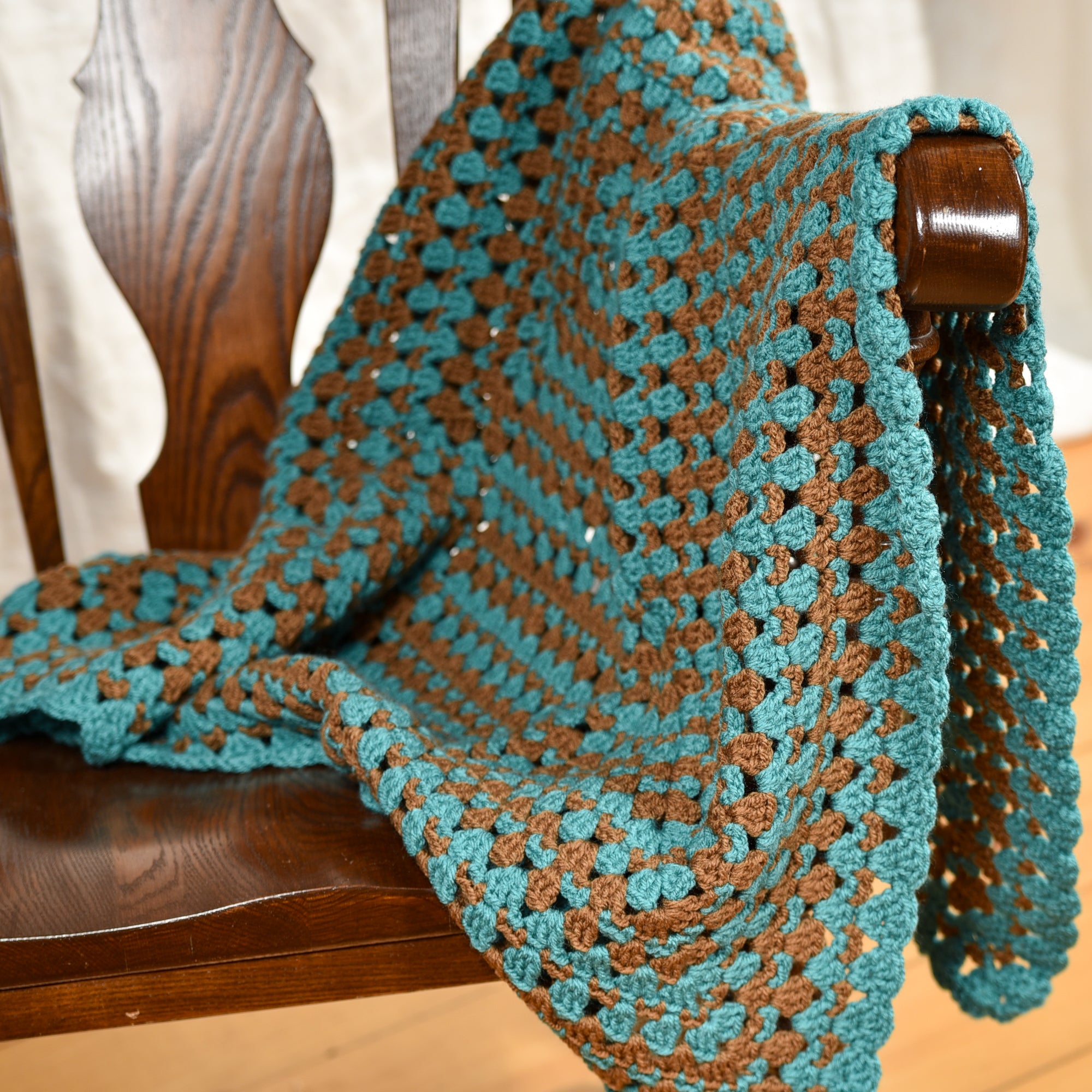 Teal and Brown Square Granny Stacks Blanket
