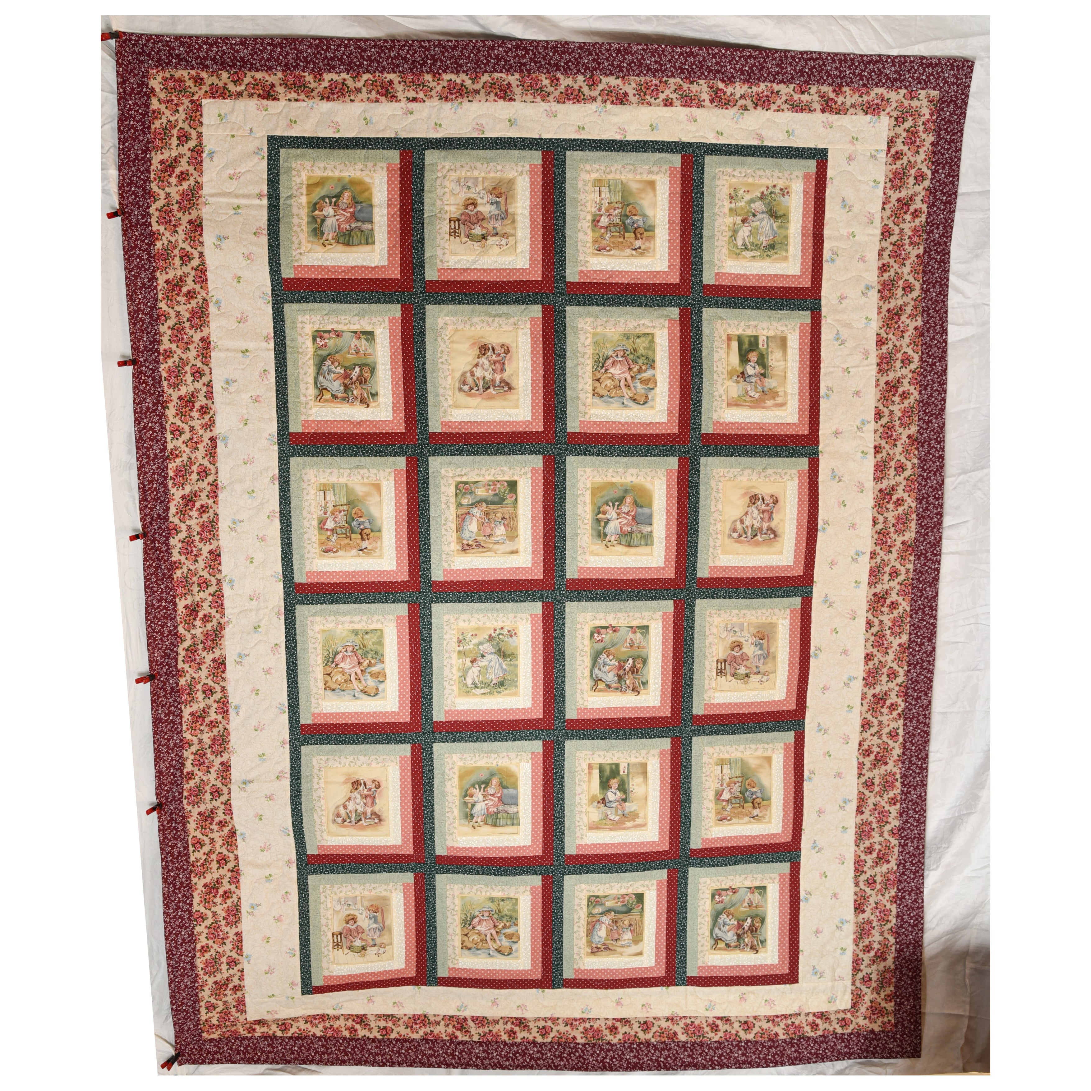 Nostalgic Childhood Scenes Log Cabin Quilt
