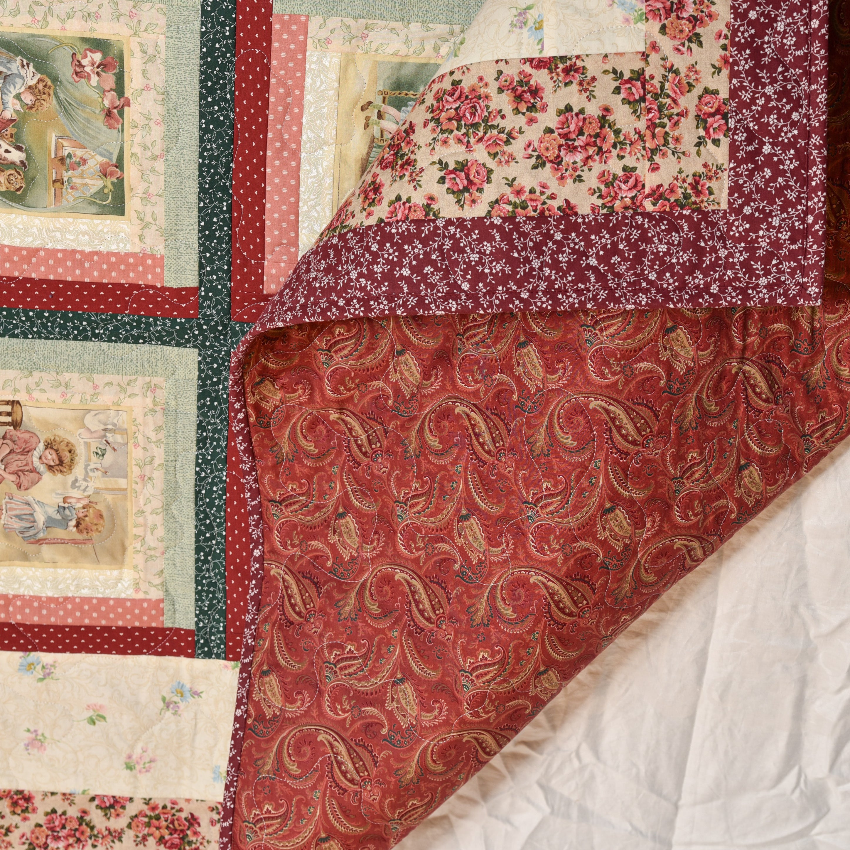Nostalgic Childhood Scenes Log Cabin Quilt