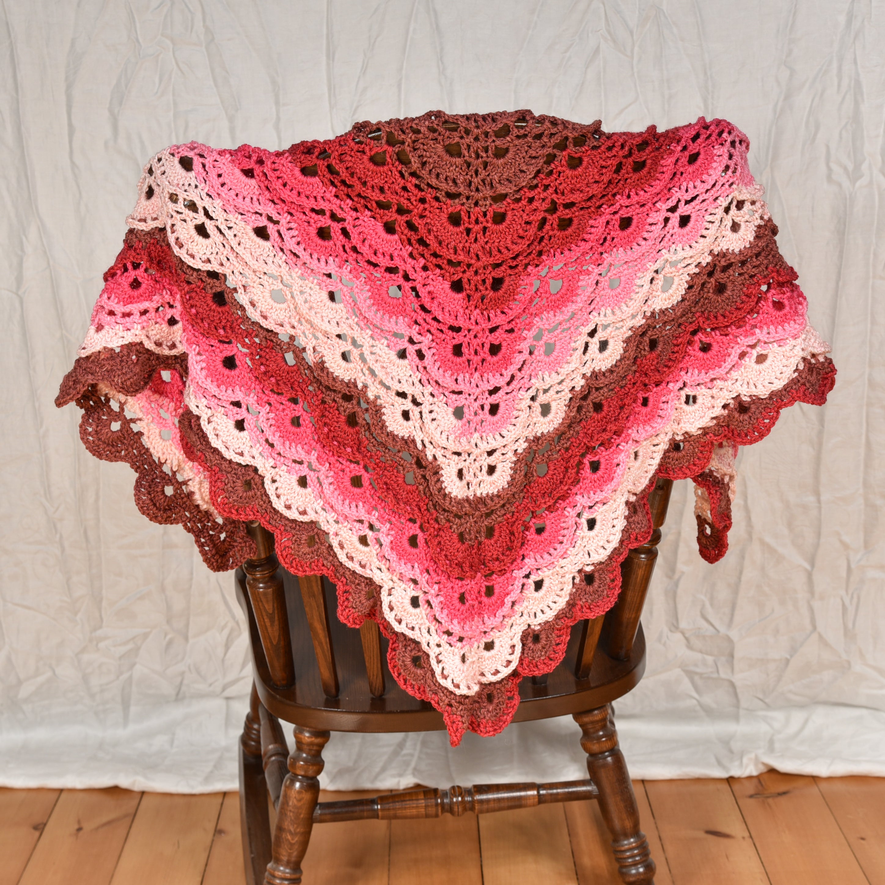 Pink Berry Cobbler Striped Scalloped Shawl