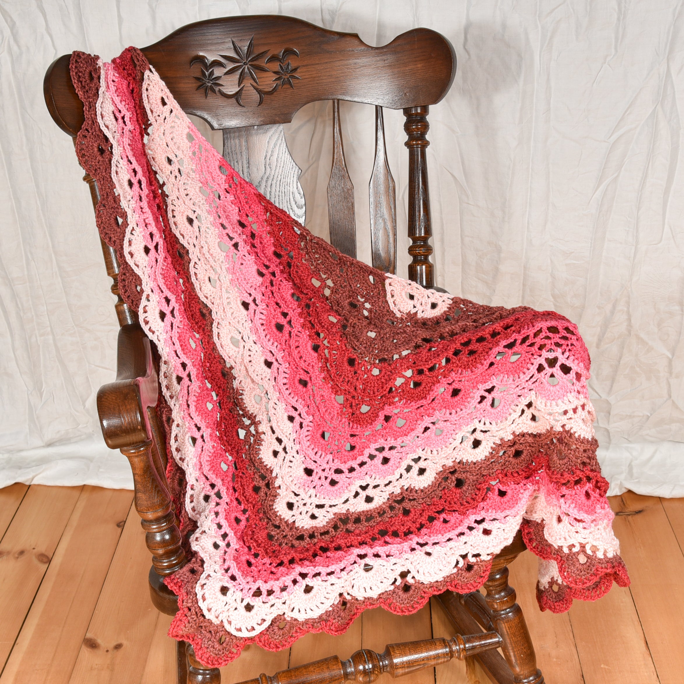 Pink Berry Cobbler Striped Scalloped Shawl