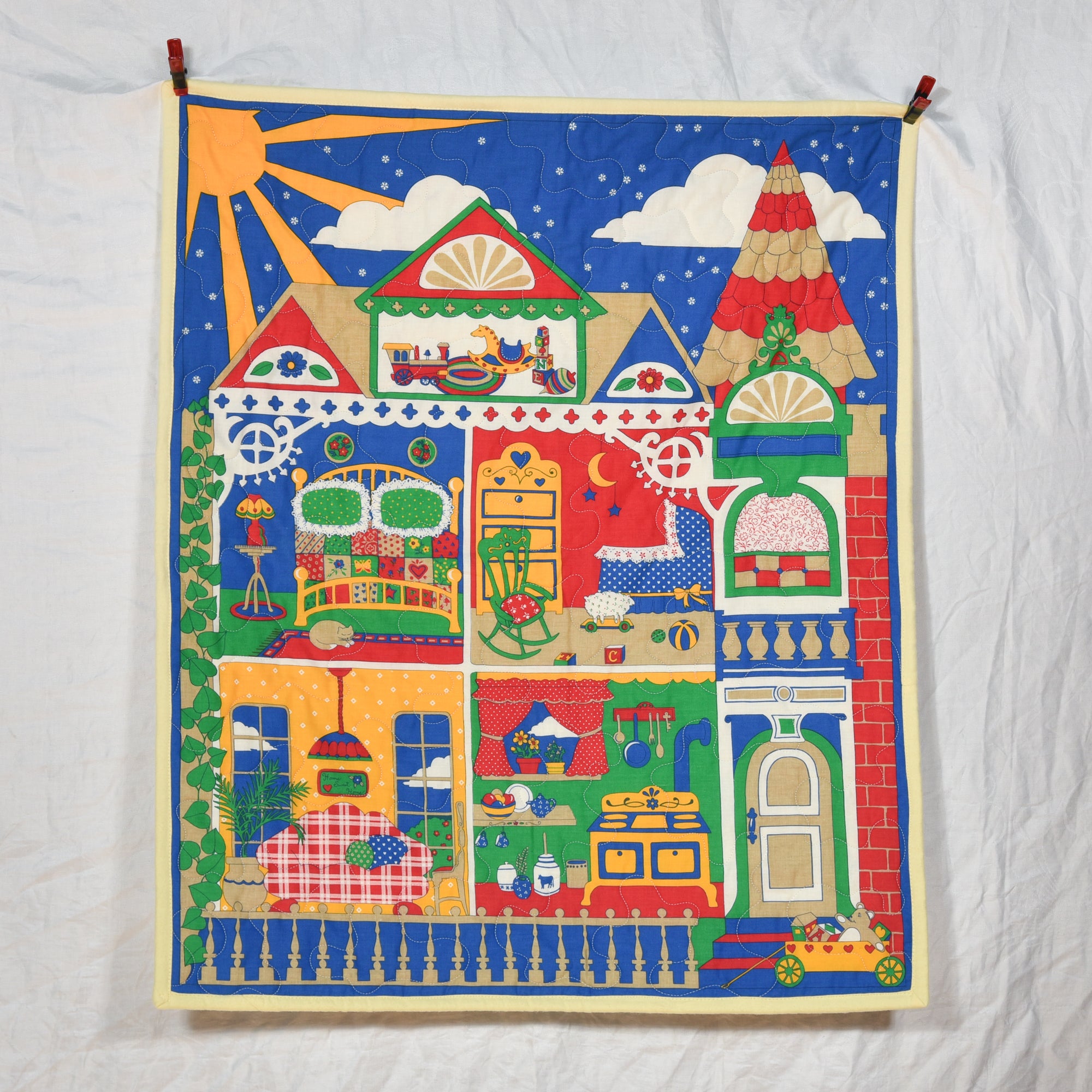 Quilted Dollhouse Play Mat With Figures