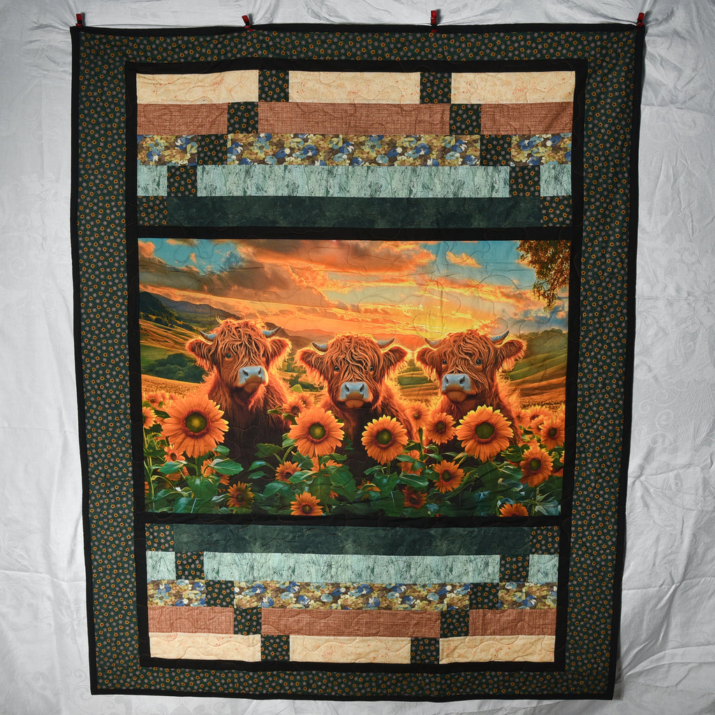 Adorable Highland Cows Sunflower Quilt