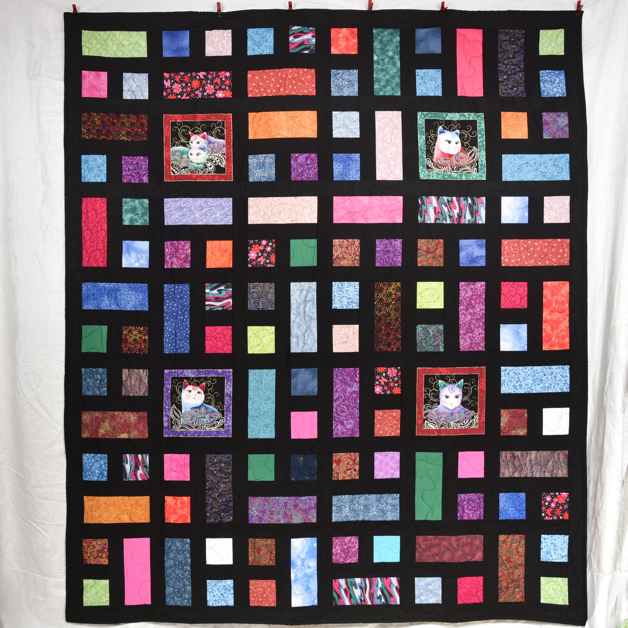 Colorful Happy Cat Bed Size Quilt