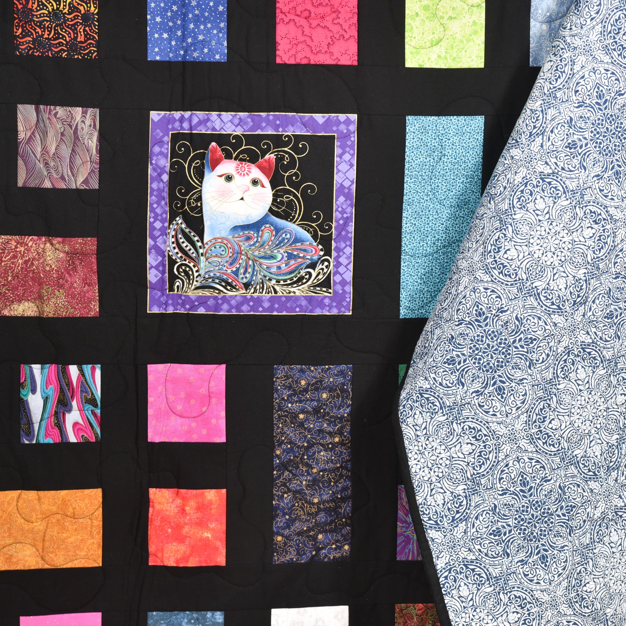 Colorful Happy Cat Bed Size Quilt