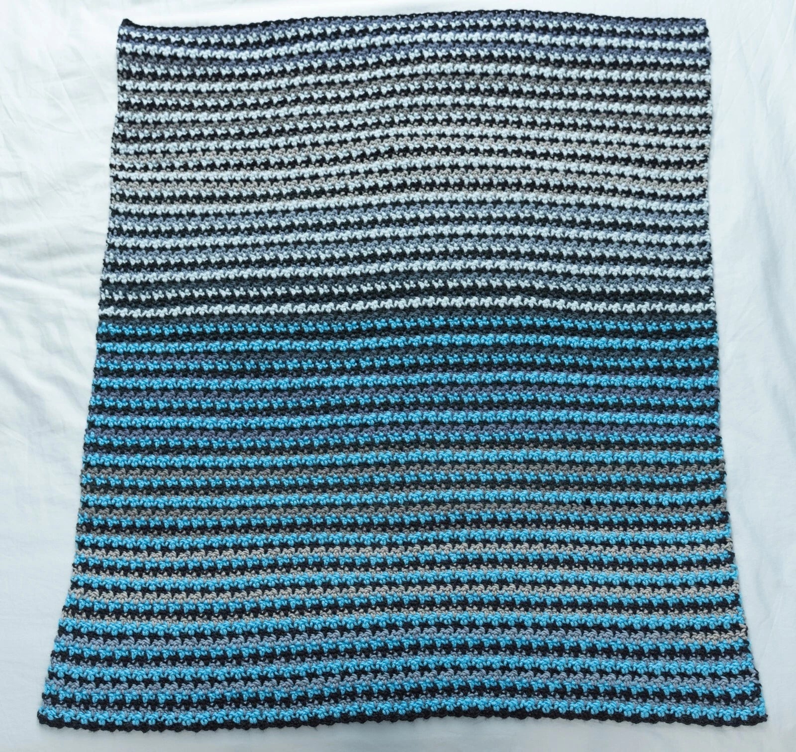 Blue and Black Striped Small Crochet Blanket