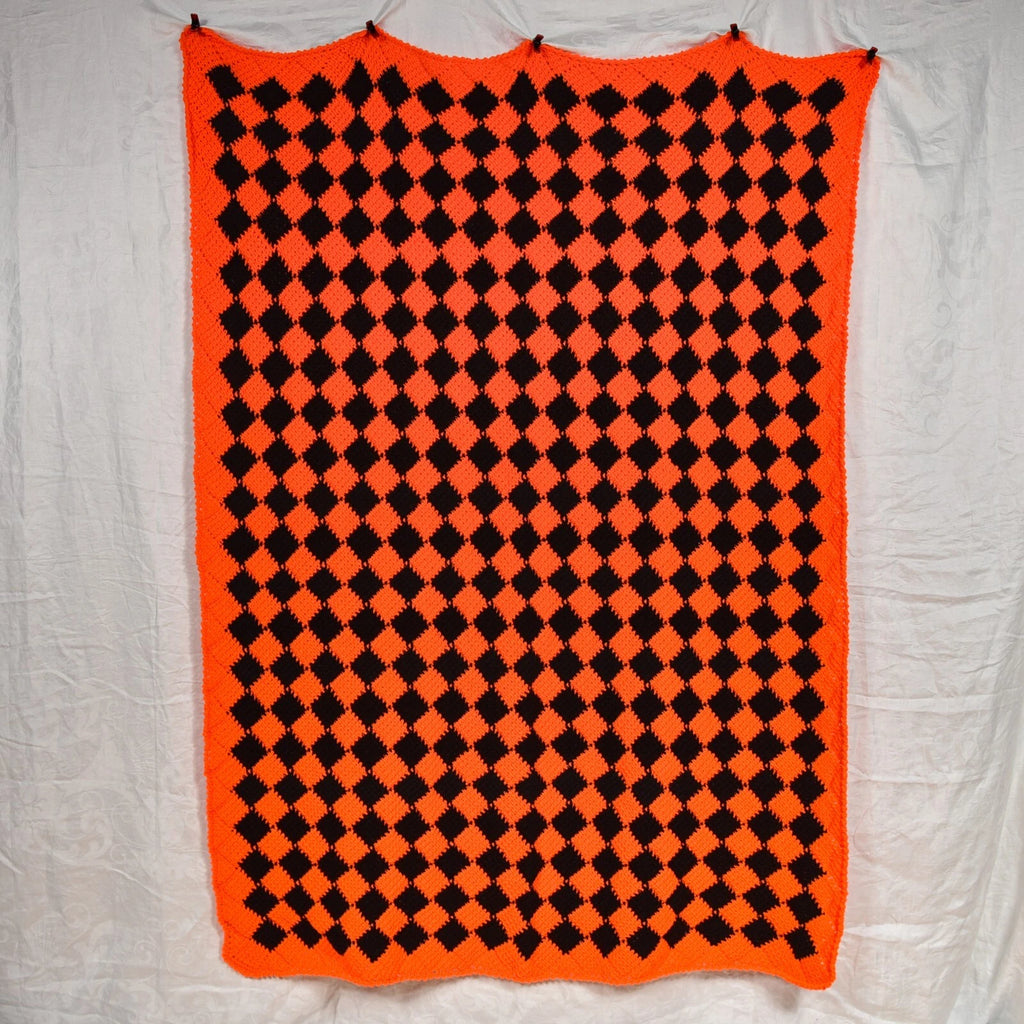 Tiger Tiles Orange and Black Crochet Throw