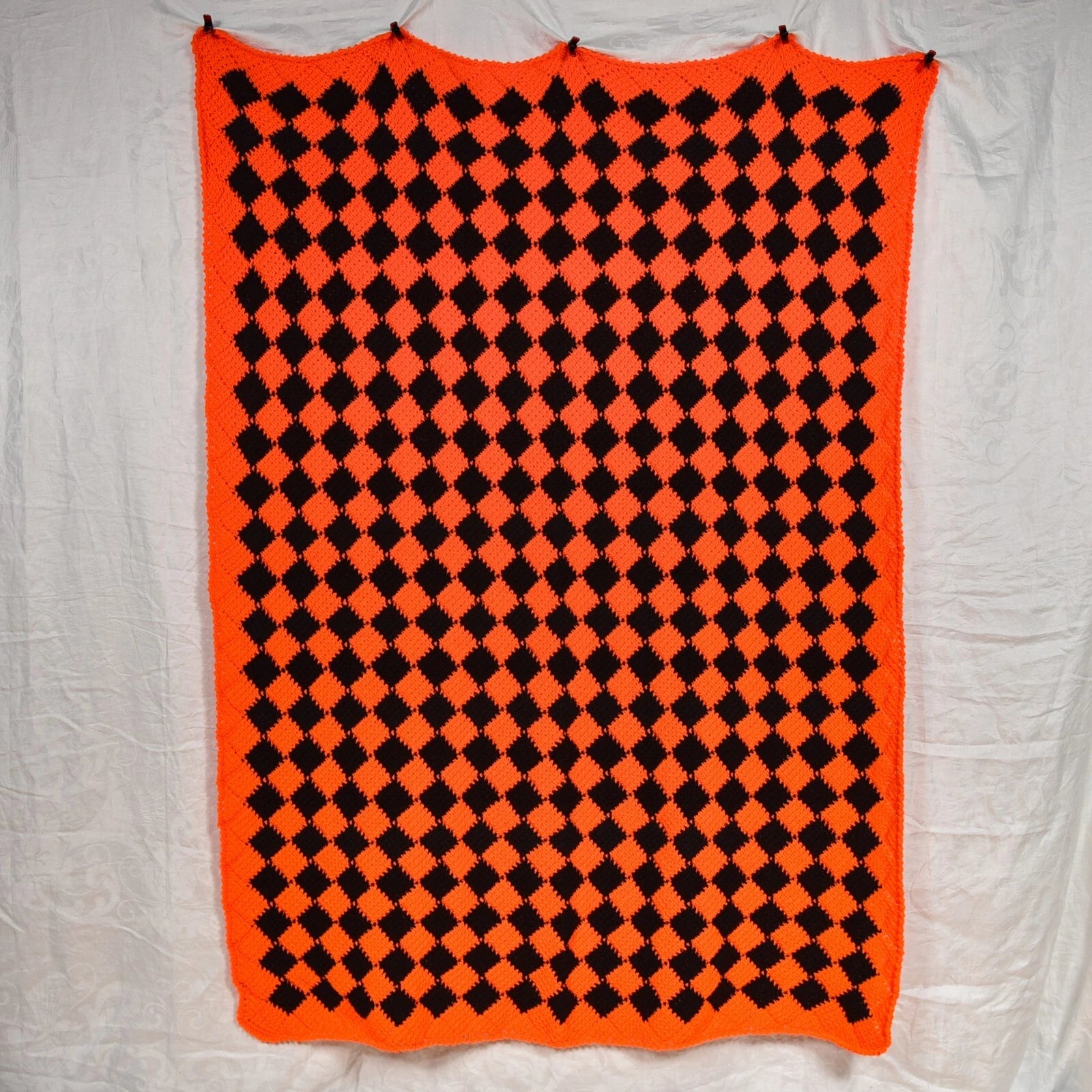 Tiger Tiles Orange and Black Crochet Throw