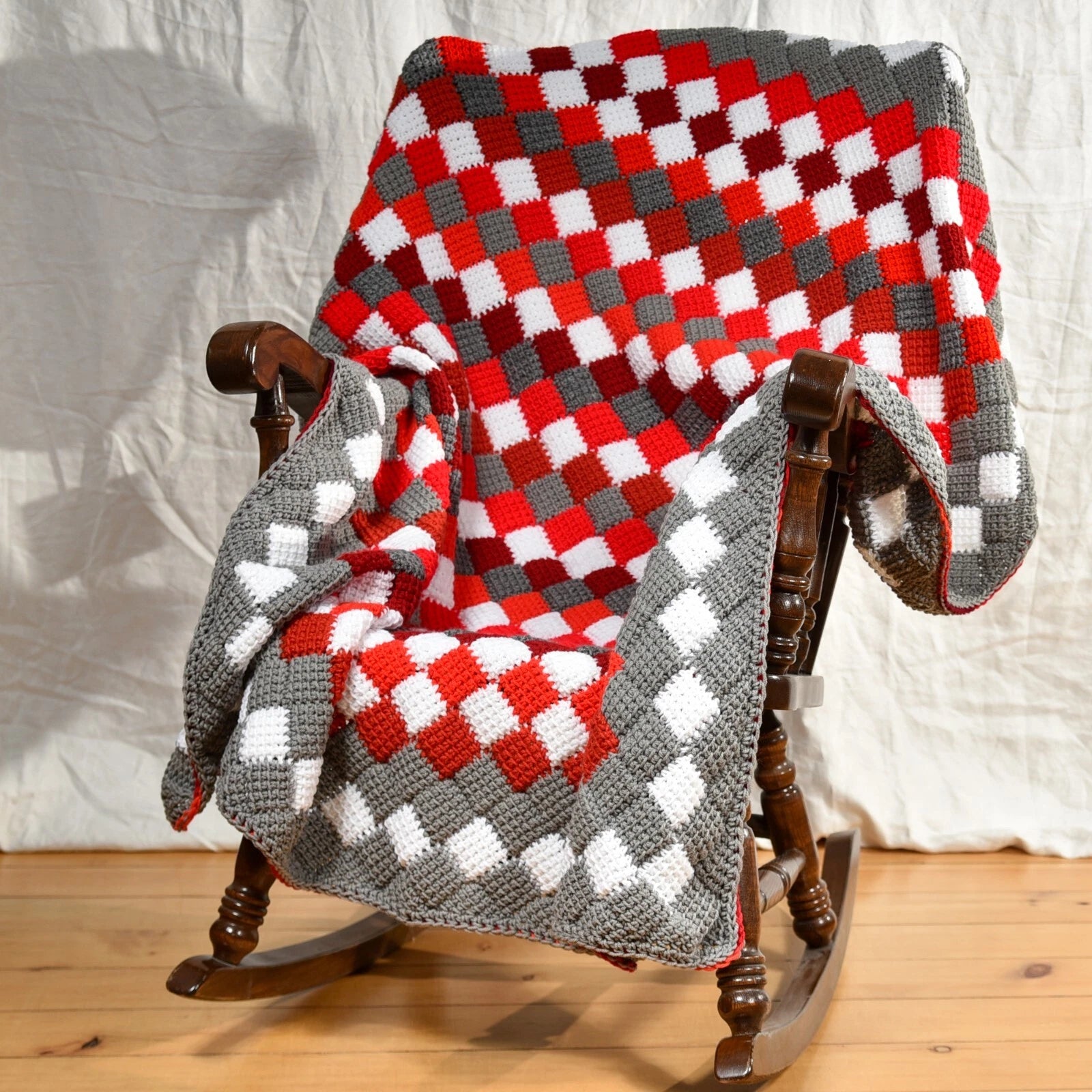 Charcoal Cherry Patch Checkerboard Striped Crochet Throw