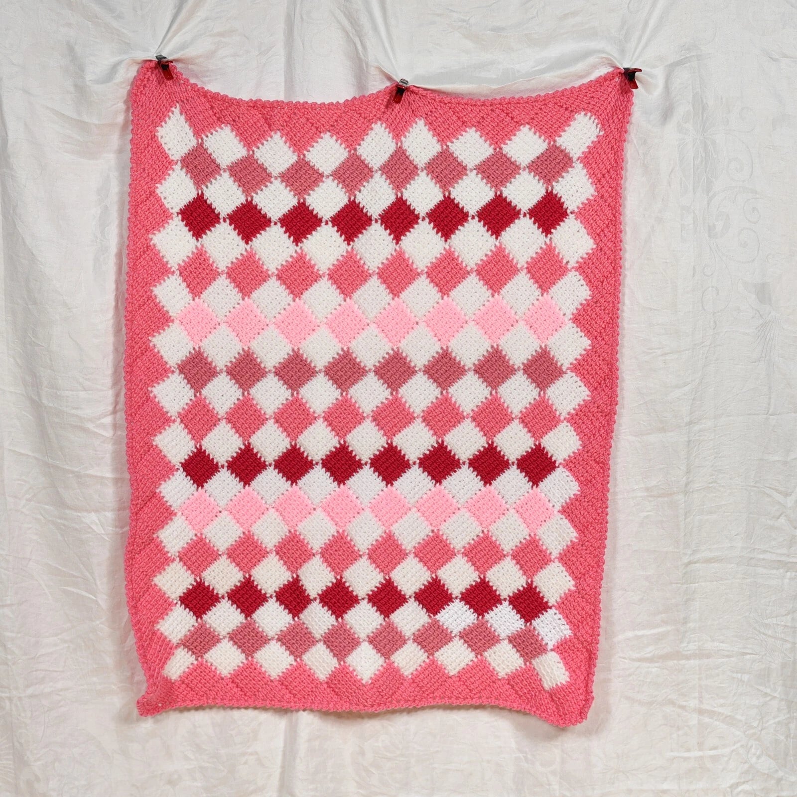 Baby Pink Checkerboard Crochet Blanket