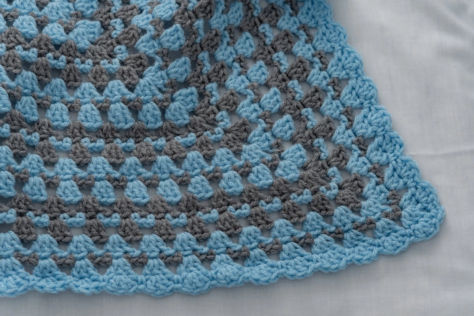 Blue and Grey Square Granny Stacks Blanket