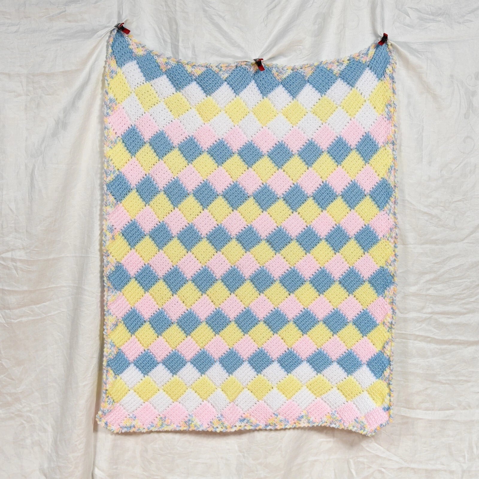 Childlike Checkerboard Pastel Crochet Blanket