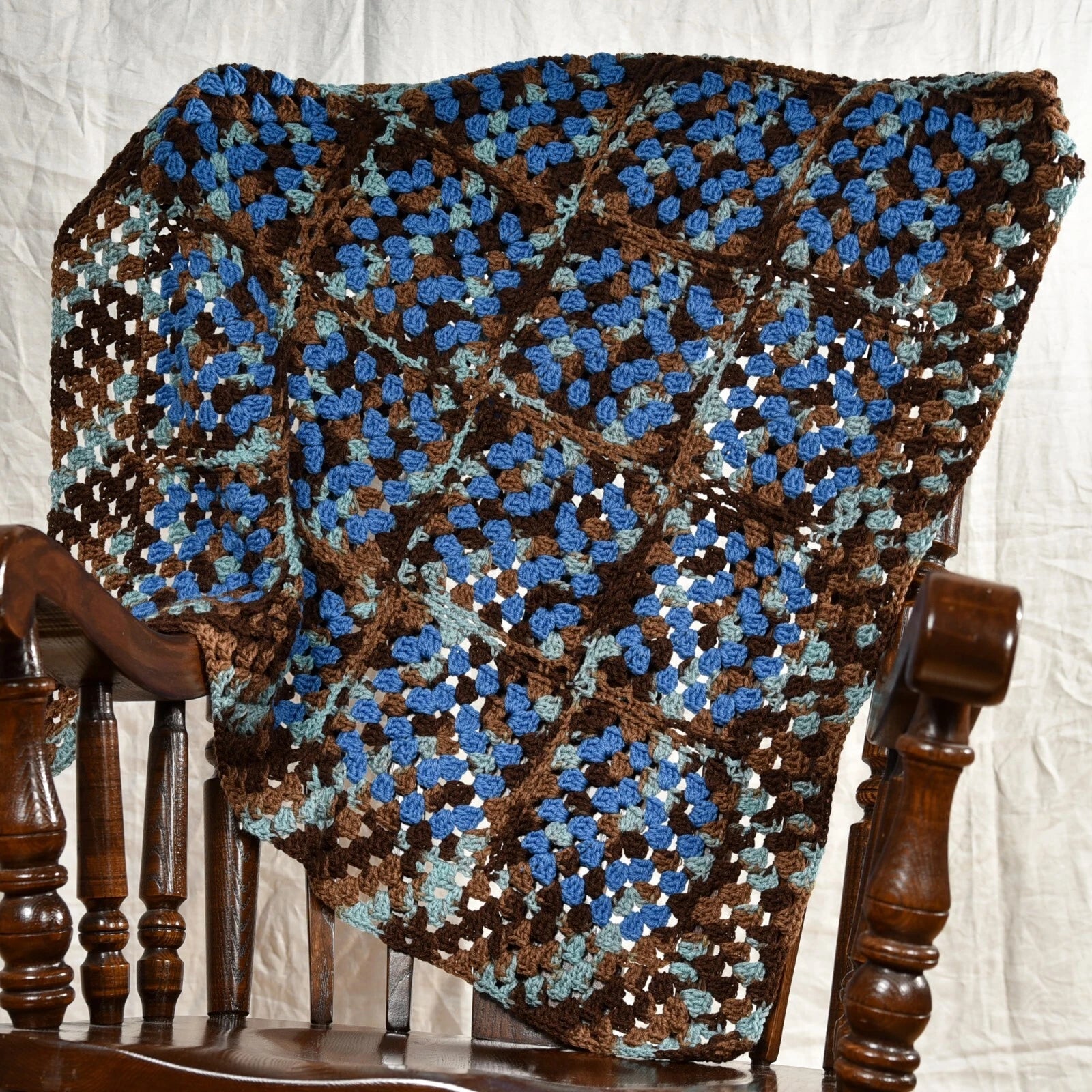 Brown and Blues Granny Square Blanket
