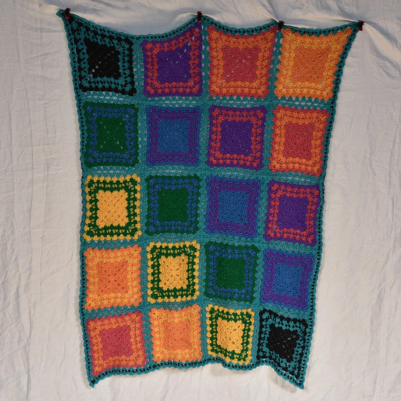 Trimmed in Teal Rainbow Crochet Blanket