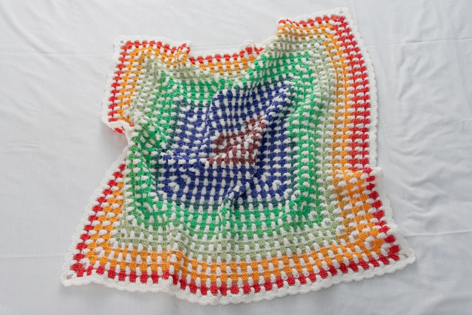 Ringed in Rainbow Square Granny Baby Blanket