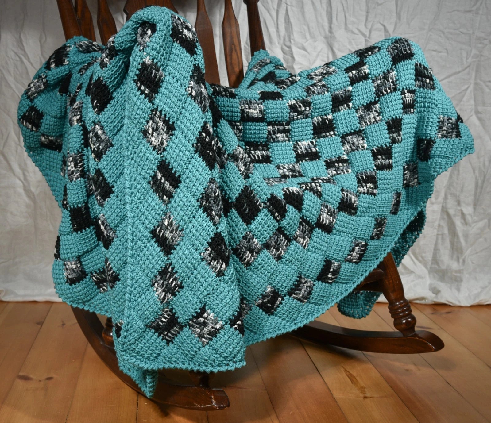 Teal Trails Crochet Throw Blanket