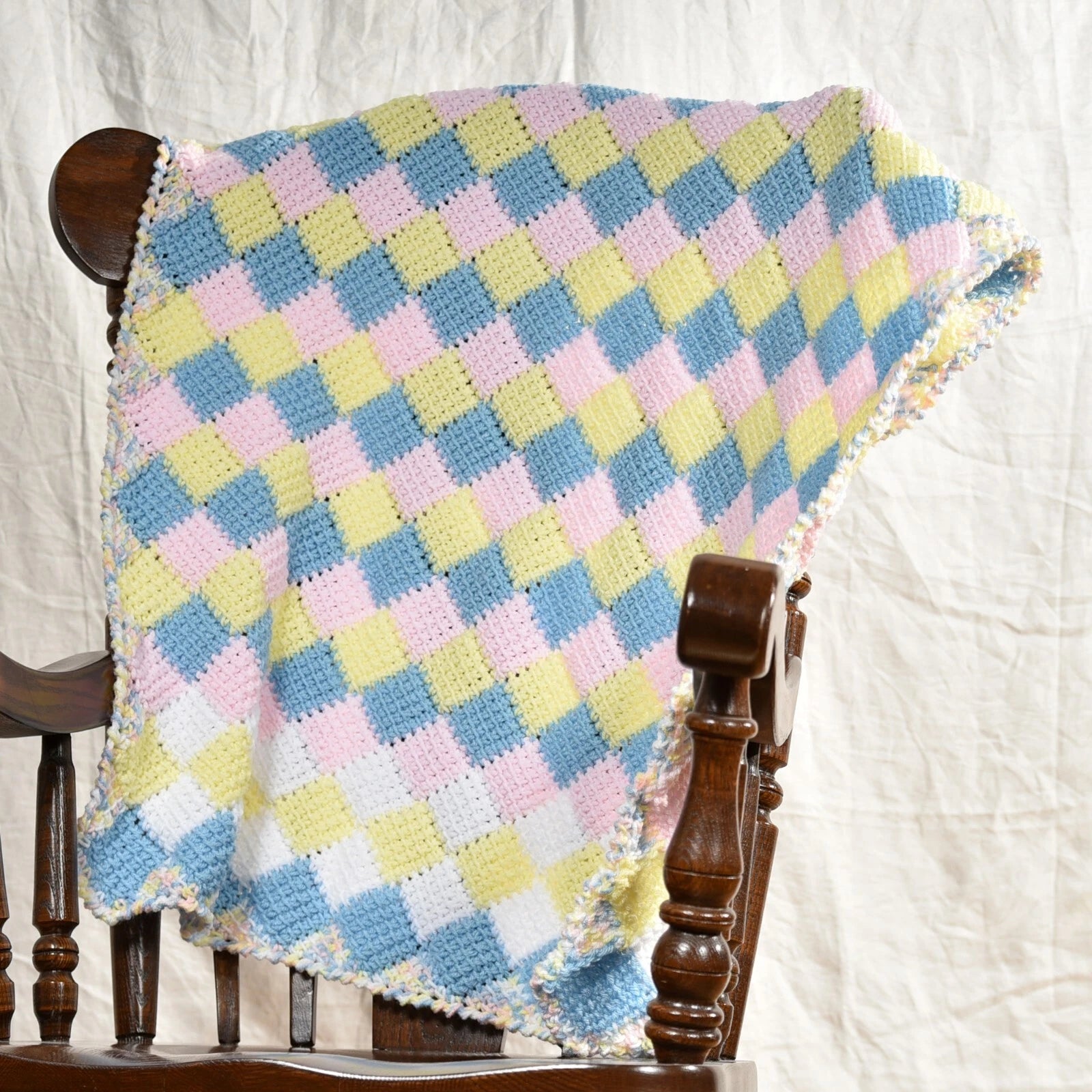 Childlike Checkerboard Pastel Crochet Blanket