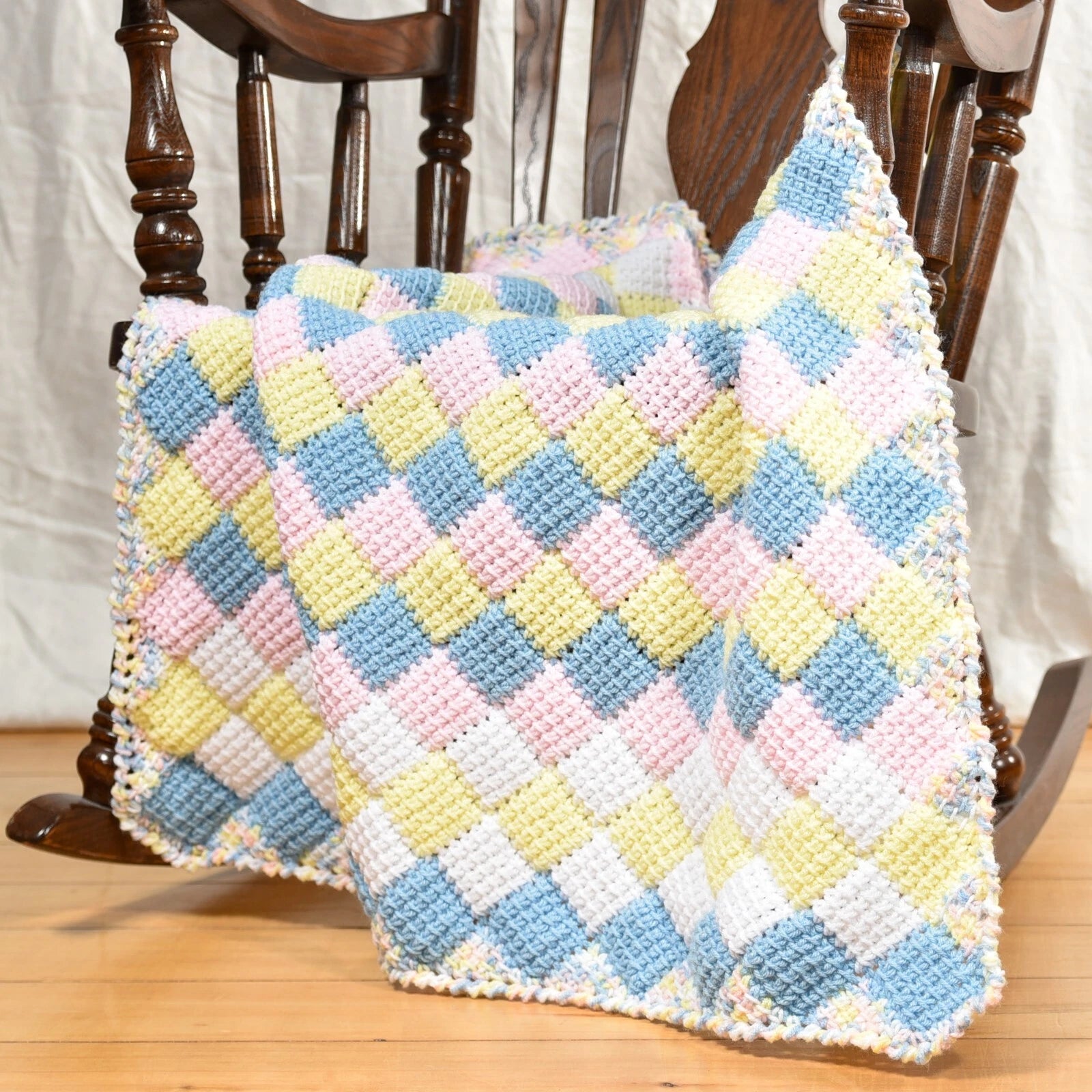 Childlike Checkerboard Pastel Crochet Blanket