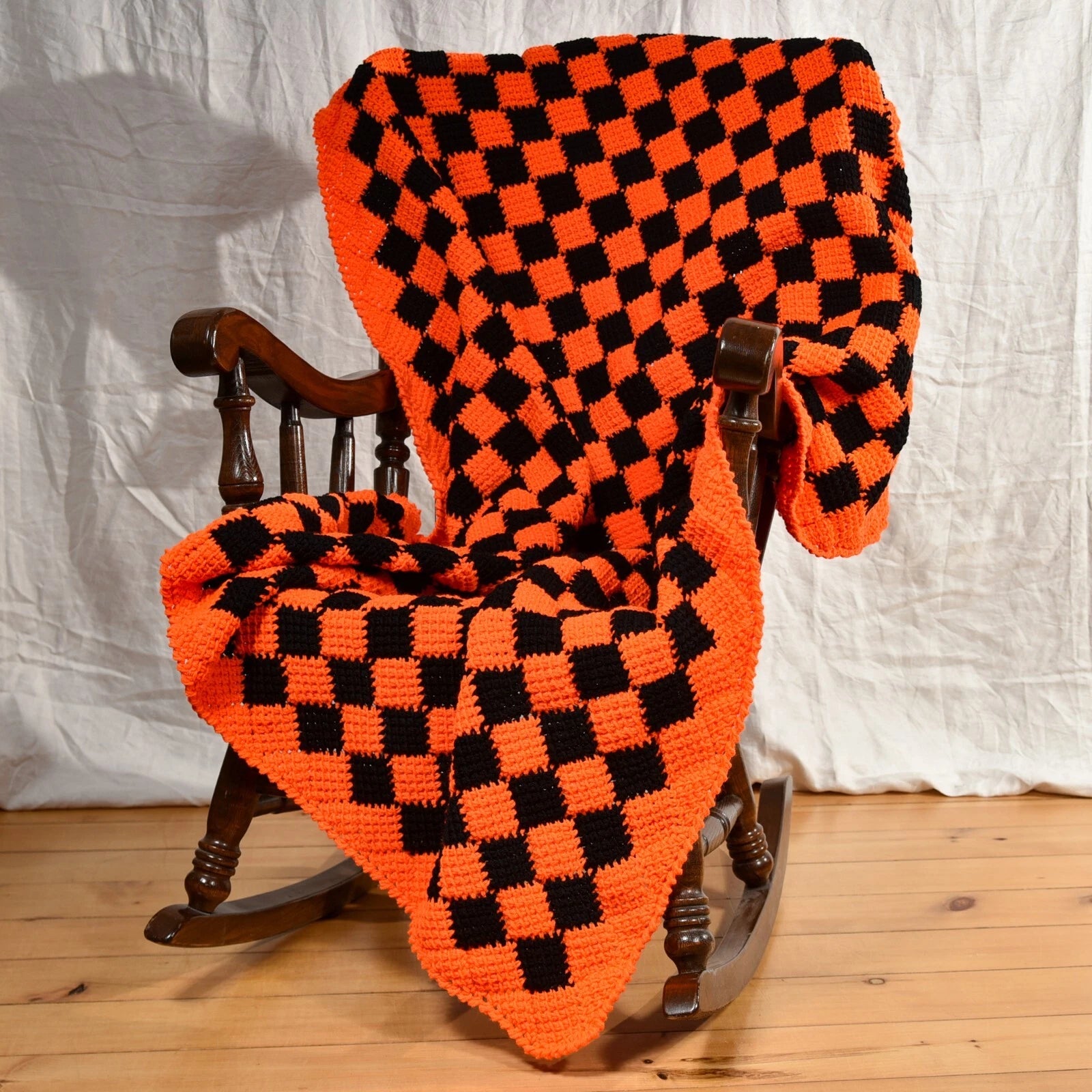 Tiger Tiles Orange and Black Crochet Throw