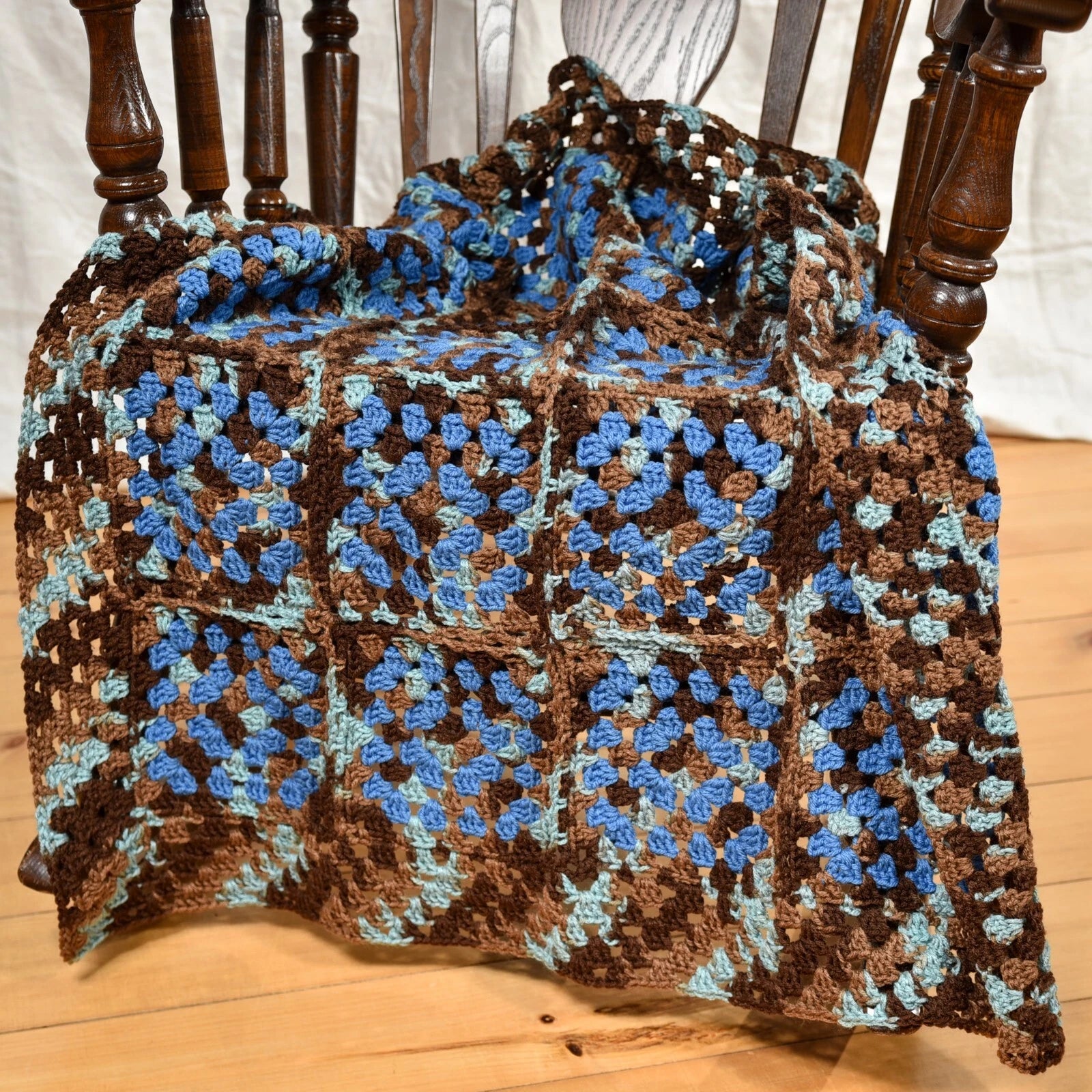 Brown and Blues Granny Square Blanket