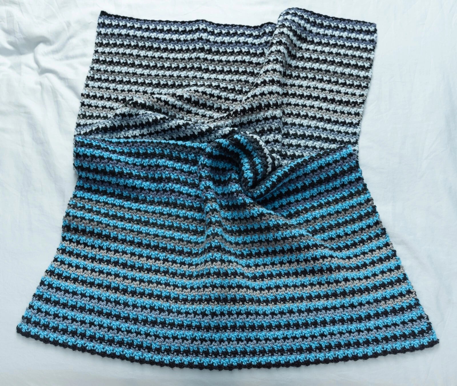 Blue and Black Striped Small Crochet Blanket