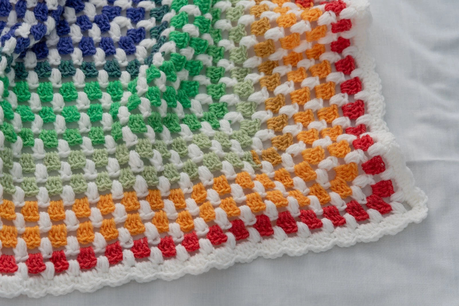 Ringed in Rainbow Square Granny Baby Blanket