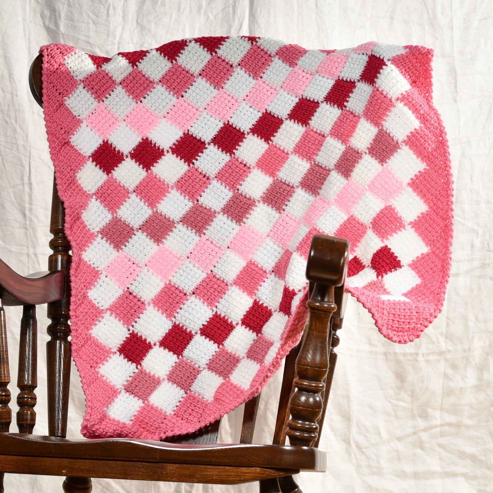 Baby Pink Checkerboard Crochet Blanket
