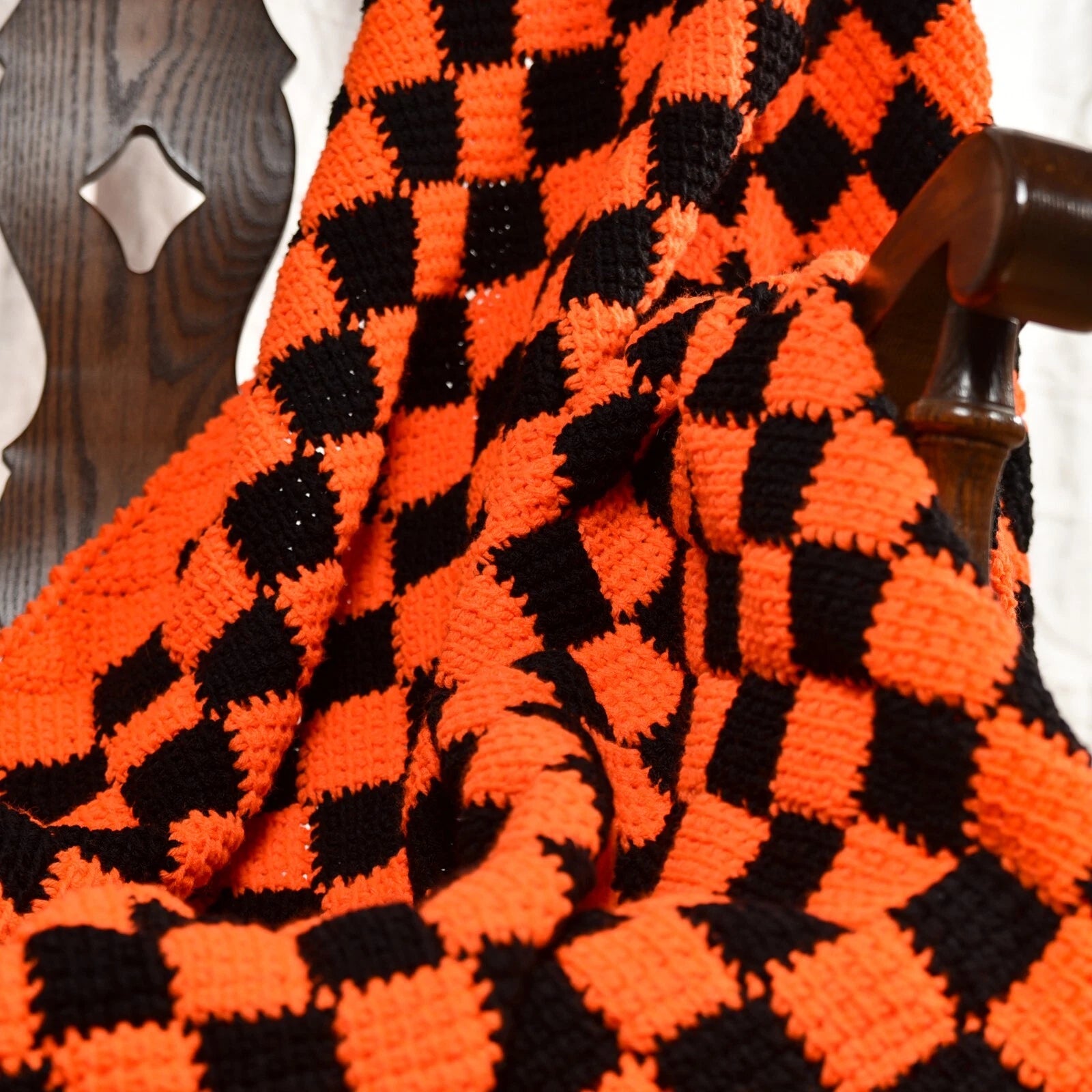Tiger Tiles Orange and Black Crochet Throw