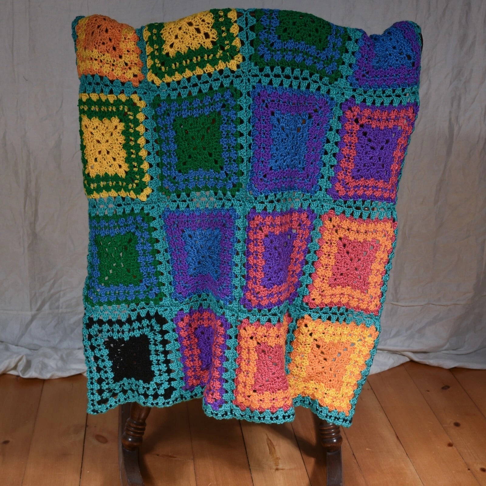 Trimmed in Teal Rainbow Crochet Blanket