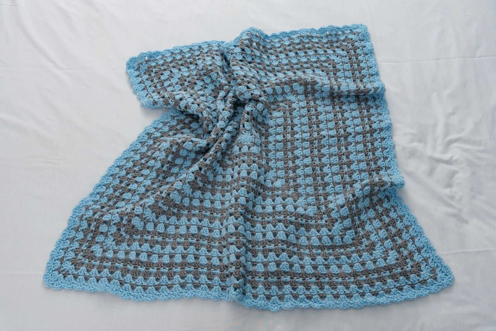 Blue and Grey Square Granny Stacks Blanket