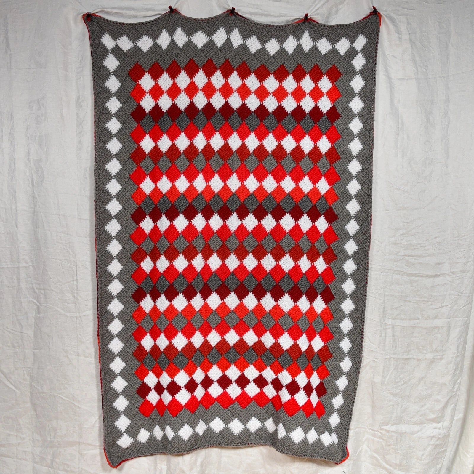 Charcoal Cherry Patch Checkerboard Striped Crochet Throw
